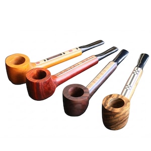 4.5&quot; Wood Pipe-L55 WARRIOR- Exotic Wood with Inlayed Stem- Perfect Smoker&#39;s Gift