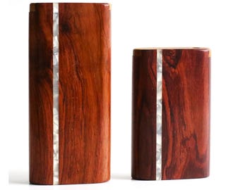 Honduras Wood Dugout with Pearl Inlay & One Hitter Pipe- Handcrafted American Dugout Stash Box