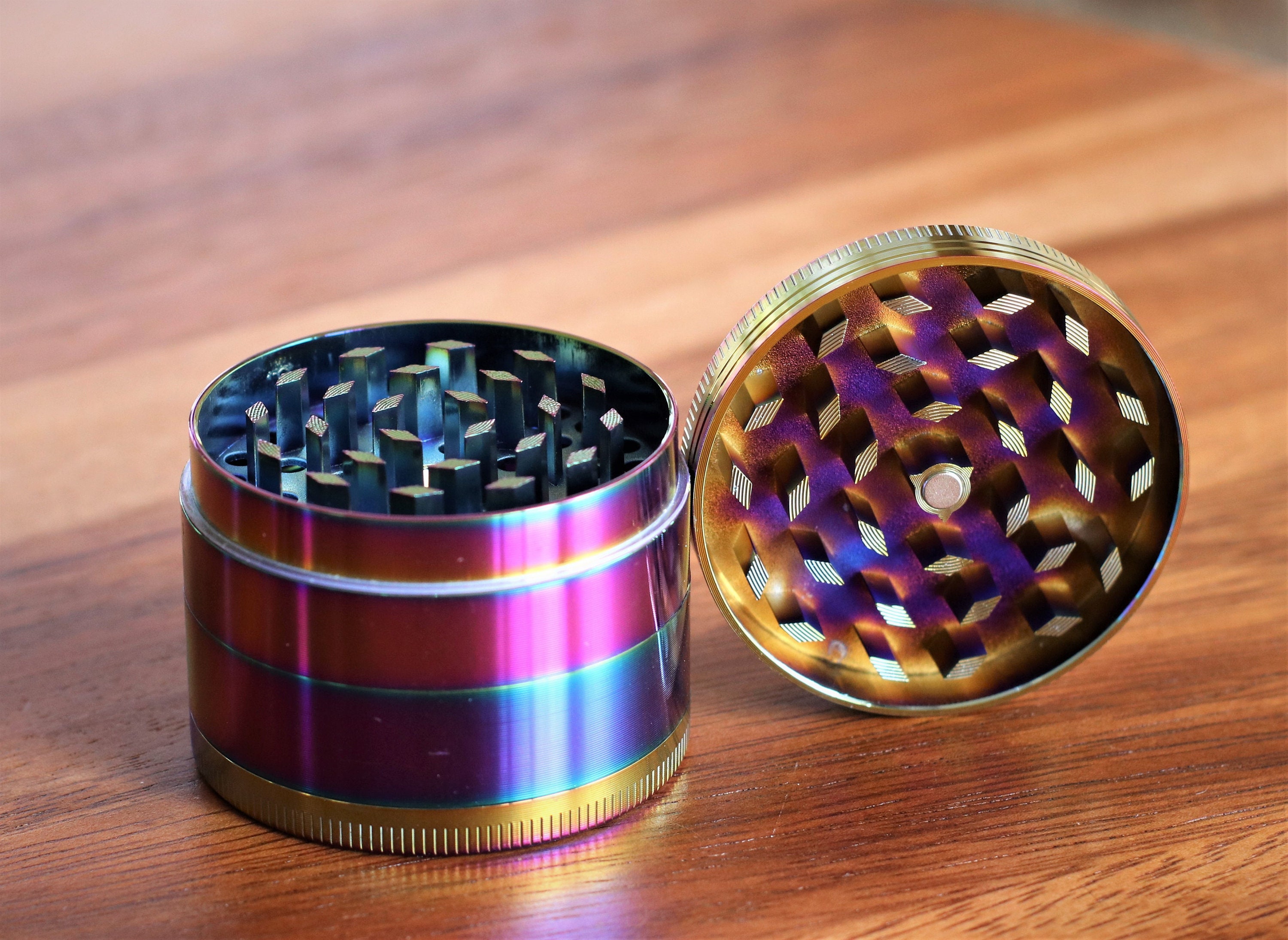 3 Inch Herb Grinder Rainbow Grinders Colorful Metal CrusherLarge Black 4 Pieces Zinc Alloy Grinders with Mesh Screen Bonus Scraper and Cleaning Brush