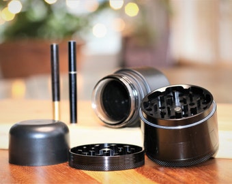 The Black Gift Pack- Herb Grinder- Glass Stash Jar & Two Classy One Hitter Pipes- Someone is going to be happy!