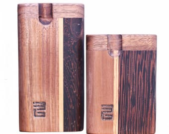 3G Tri Tone Frankenstein Dugout-Walnut/Wenge/Cherry Stash Box with One Hitter Pipe of your choice