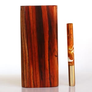 4&quot; Cocobolo Slider Lid Dugout & One Hitter Pipe- Great Gift for Smokers
