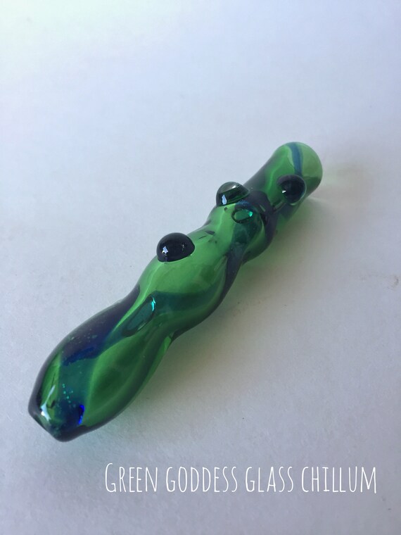 4 Green Goddess Glass Pipe Chillum Smoking Pipe Etsy