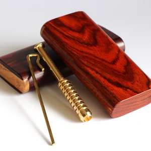 4&quot; Cocobolo Slider Lid Dugouts & One Hitter Pipes (Glass n&#39; Brass)- Great Gift for Smokers