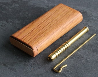 4" Brazilian Cherry Dugout-Slider Lid & One Hitter Pipe with Brass Poker-Customize your stash box