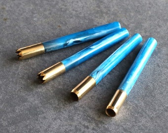 3" Brass & Aqua Resin One Hitters- Solid Brass with Aqua Blue Resin Shell-Grinder Tip/Flat Tip Available