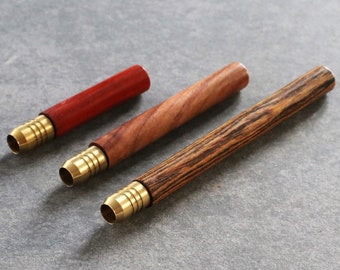Cigar Style One Hitter Pipes- 2"-3" & 4"  length- Solid Wood Pipe with Brass bowl