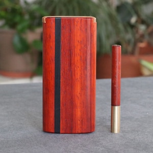 Vermillion 4&quot; Dugout w/ Ebony inlay & One Hitter Pipe- Pure Class-American Handcrafted Stash Box