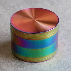 Rainbow Colored Herb Grinders 4 sizes to choose from 4 pc grinder w/magnetic lid, filter and base image 9