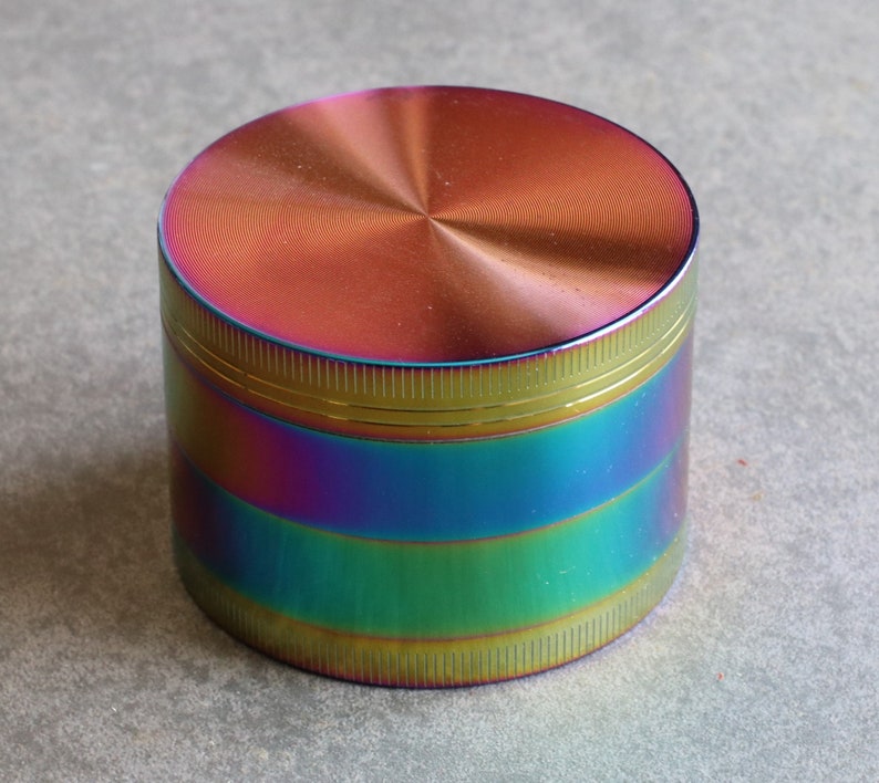 Rainbow Colored Herb Grinders 4 sizes to choose from 4 pc grinder w/magnetic lid, filter and base image 9