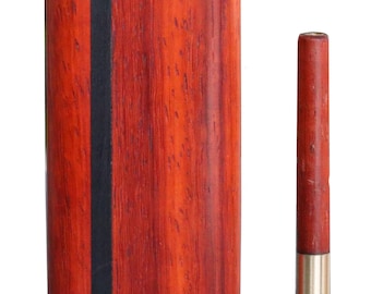 Vermillion 4" Dugout w/ Ebony inlay & One Hitter Pipe- Pure Class-American Handcrafted Stash Box