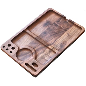 Walnut Wood Rolling Tray- 12&quot; x 8&quot; Large Stylish Tray for smoker&#39;s