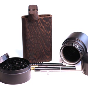 Black Smoker Gift Pack: Wenge Dugout, Stash Jar, Grinder & One Hitter image 1