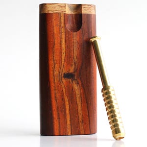 4&quot; Cocobolo Swivel Lid Dugout & One Hitter Pipe- Great Gift for Smokers