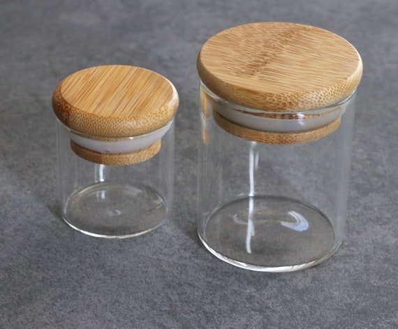 Glass Stash Jar with Air Tight Bamboo Lid- 2 Sizes-Herb Storage Jar
