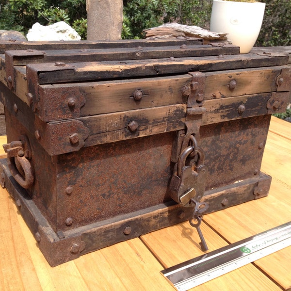 Reserved for Beth C, PETITE STRONGBOX, The American West, 1800s Strongbox, Historic TREASURE chest, Wells Fargo Vanderman Type, Ooak, Rare