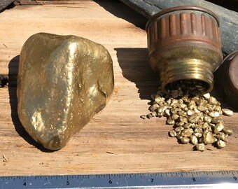 MEDIUM GOLD NUGGET Replica, 1849er Faux large Gold Rush Nugget, Display Item, Helps An Independent Miner, Very Heavy Gold Painted Iron Stone