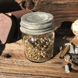 Old MINERS Tin With Large Faux Gold Nuggets Helps An Independent Miner GOLD NUGGET Replicas Heavy Gold Painted Iron Stones Display Item