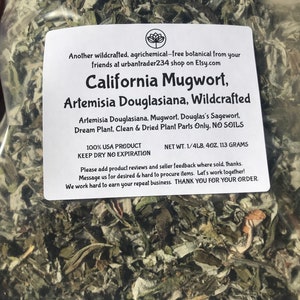 Dried 1/4lb California Mugwort, Artemisia Douglasiana, Fully Dried Leaves, Flowers, Fine Stems, 4 ounces, Sagewort, Dream Plant, Wildcrafted