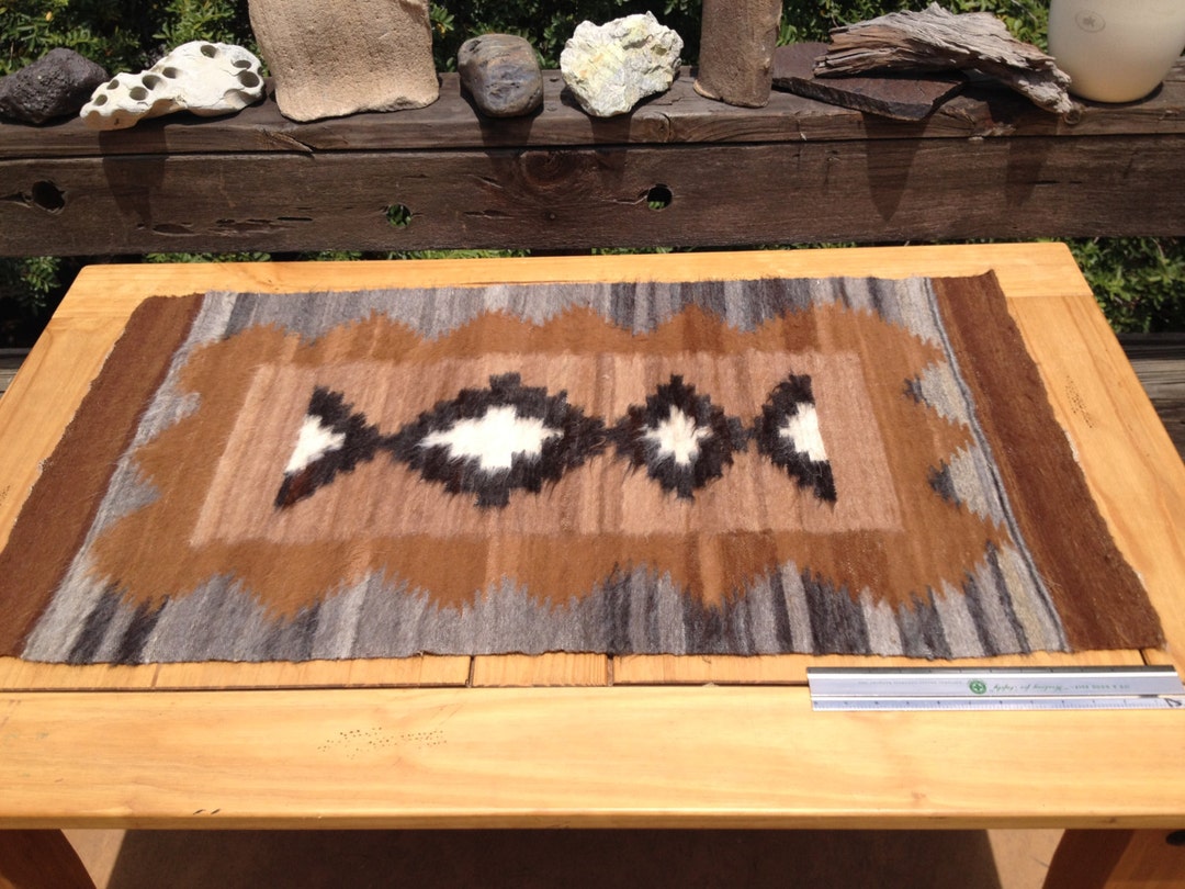 Hand Woven Wool Rug, Vintage Wool Textile Art, Native American Rug