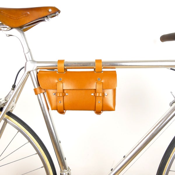Bolsa de bicicleta de cuero - Bolsa de bicicleta - Bolsa de barra transversal - Bolsa de cuadro - Accesorios de bicicleta de cuero