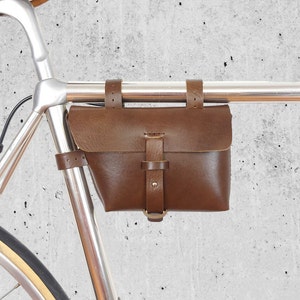 Leather Bicycle  Bag, Bike Tool Bag, Crossbar Bag, Personalization Gift Brown