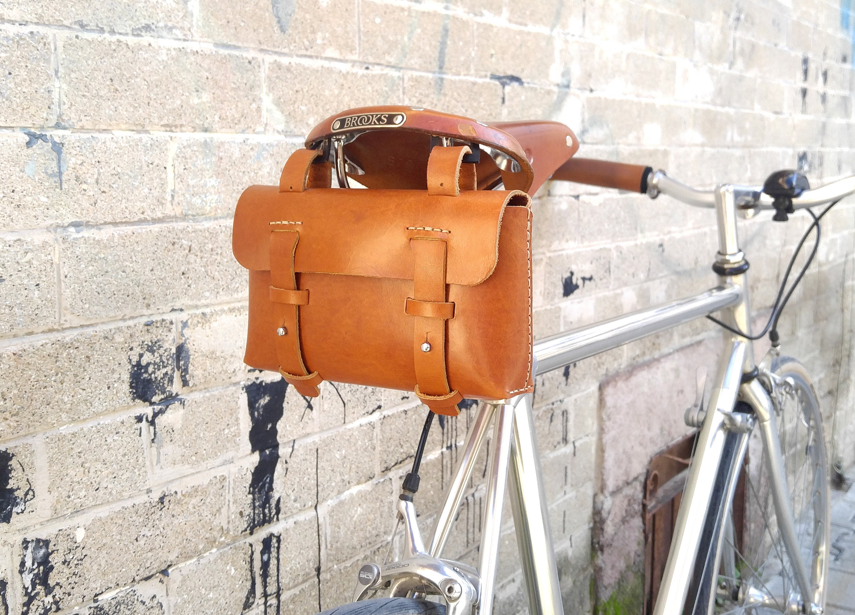 Leather Bicycle Bag Leather Tool Bag Bike bag Honey Etsy
