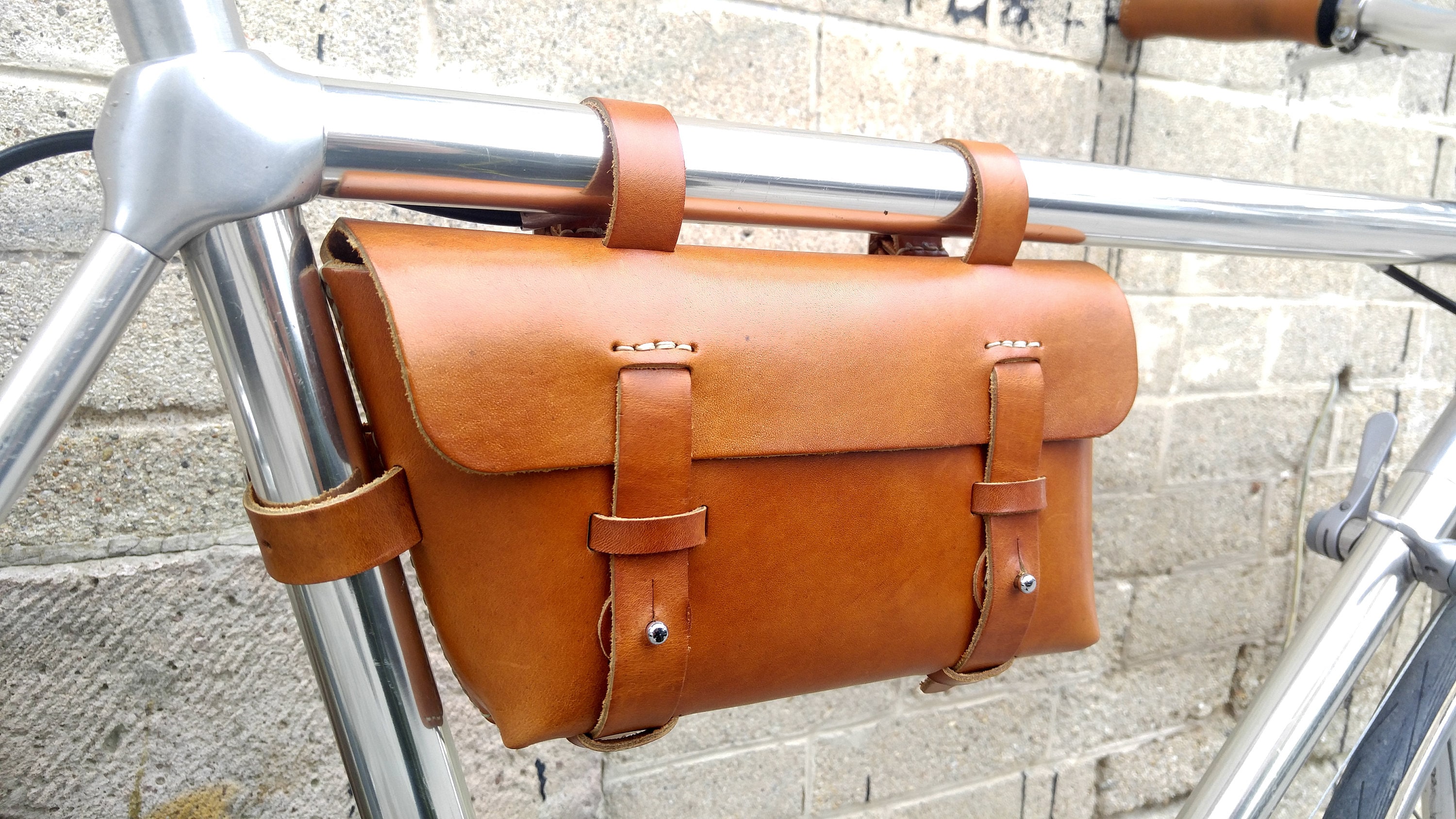 Leather Bicycle Bag Bike bag Crossbar Bag Honey Etsy