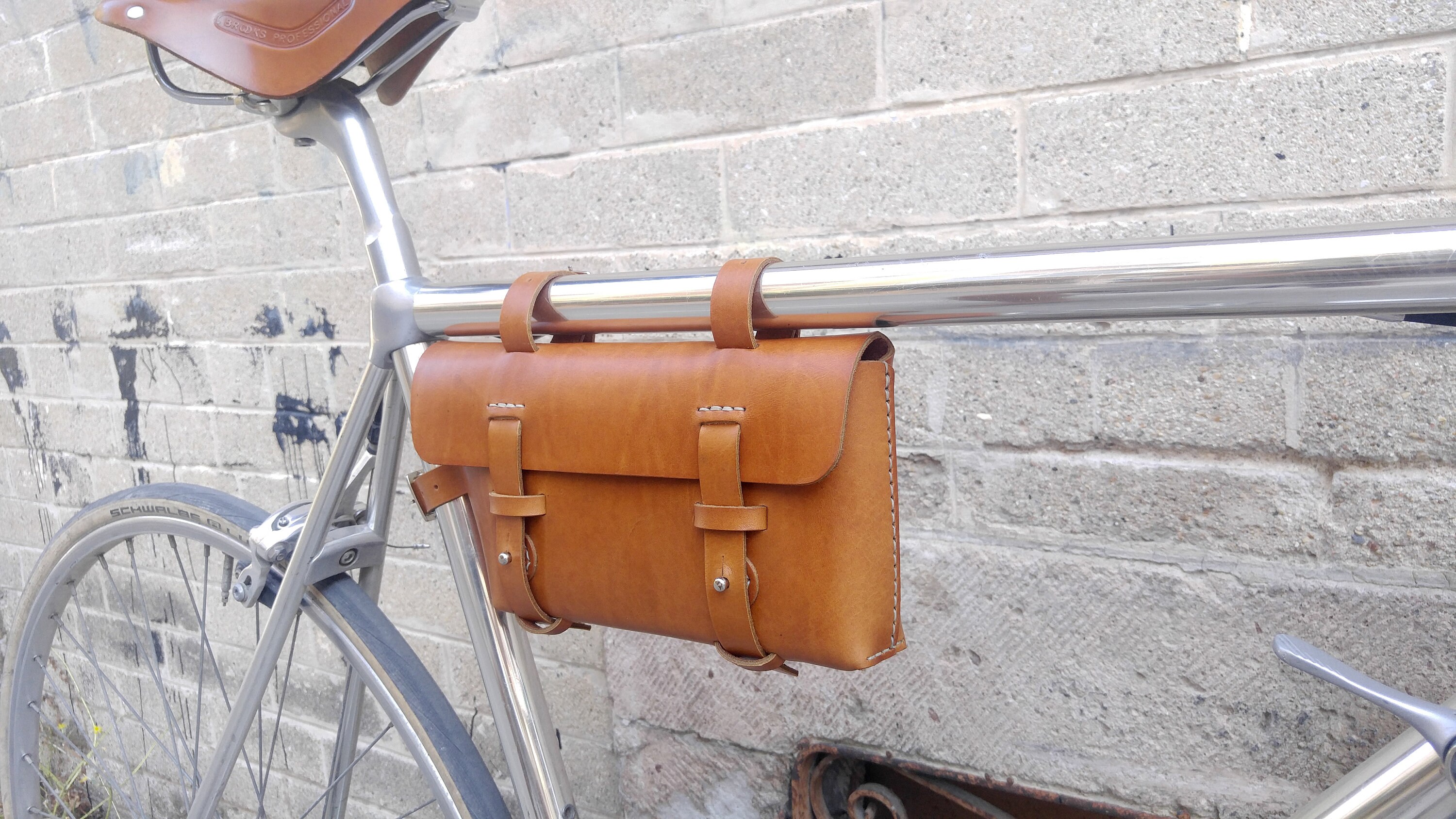 Leather Bike Frame Bag Bike Tool Bag Honey Etsy