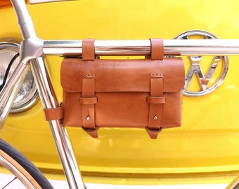 Leather Bike frame Bag // Personalized Bike tool bag // Black