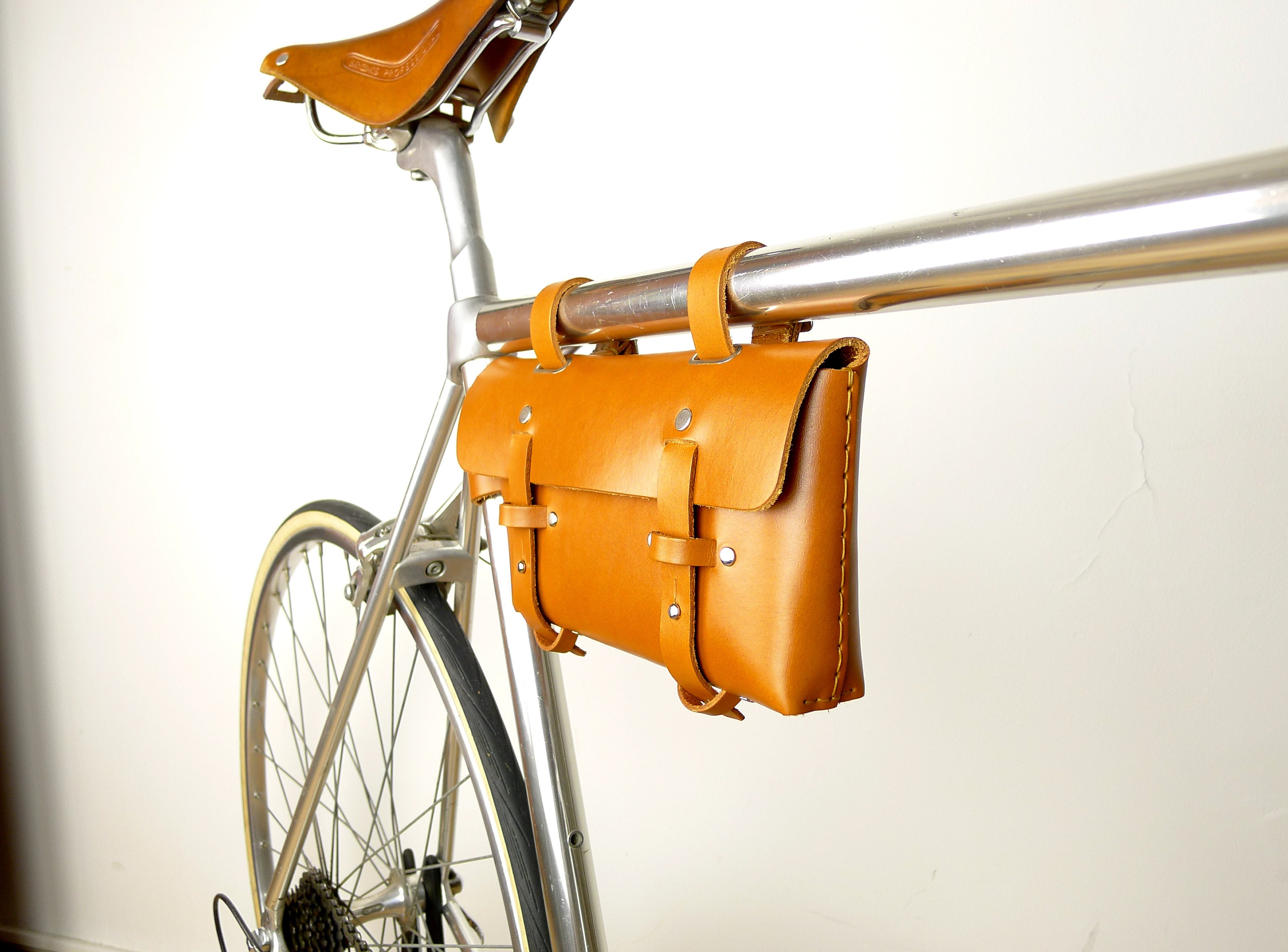 Leather Bicycle Bag Bike bag Crossbar Bag Honey Etsy