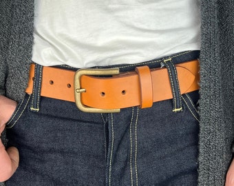 Personalized Men's Leather Belt, Full grain Veg-Tan Leather