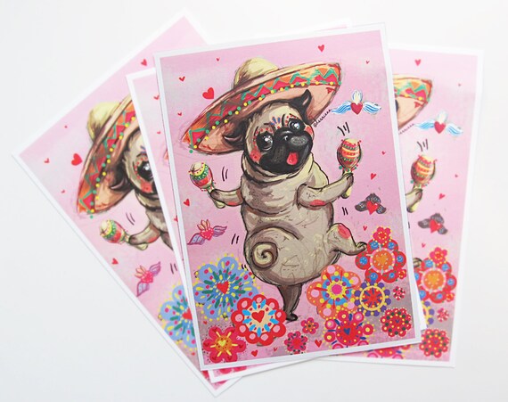 Mops Mops Rysunek Kreskówka Pies Rysunkowy Meksykańskie Fiesta Ilustracja Słodkie Zwierzę Psa Ilustracji Słodki Prezent Mops Pet Art Mops