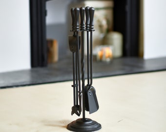 Black Single Twist Companion Set, Fireside Set/Companion Set 60cm Tall, Fireside, Fireplace Tools/Ash Brush Pan Set with Tongs, Fireplace