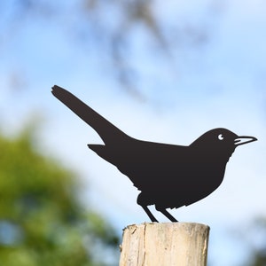 Blackbird Fence Topper/Black Steel British Bird, British Made/Garden Decoration Garden Ornament, Stocking Filler, Christmas Gift