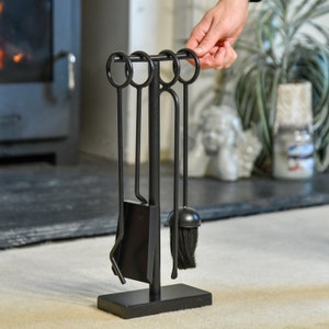 Dark Knight Fireplace Tool Set, Heavy Duty Cast Iron Companion Set, Brush Poker Shovel Tongs Holder Kit Sets, For Log Wood/Briquettes,Black - View #4