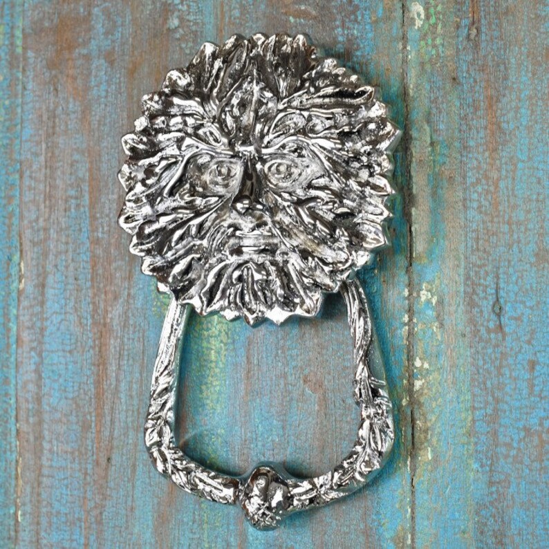Forge Bright Chrome Green Man Door Knocker Etsy