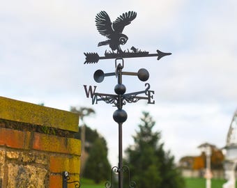 Black Slim Steel Barn Owl and Mouse Weathervane | Garden Decoration