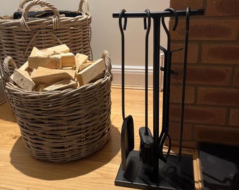 Contemporary Black Hook Rail Fireside Tools Set, Companion Set