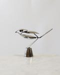 Recycled Spoon Bird Sculpture: Metal Art Ornament on Stand