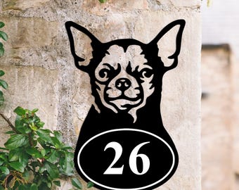Personalised Chihuahua Black Iron,  House Number Sign, Dog Address House Number Sign, Robust Metal, Bespoke Design House Sign