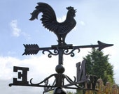 Large Black Cast Iron Rooster Weathervane Countryside Farm Style Garden Decor