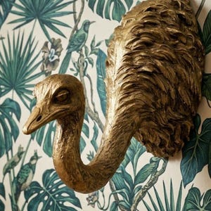 Brushed Gold Ostrich Head Wall Bust | Ostrich Wall Decor