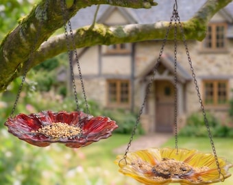Hand Blown Glass Hanging Poppy/Sunflower Bird Feeders