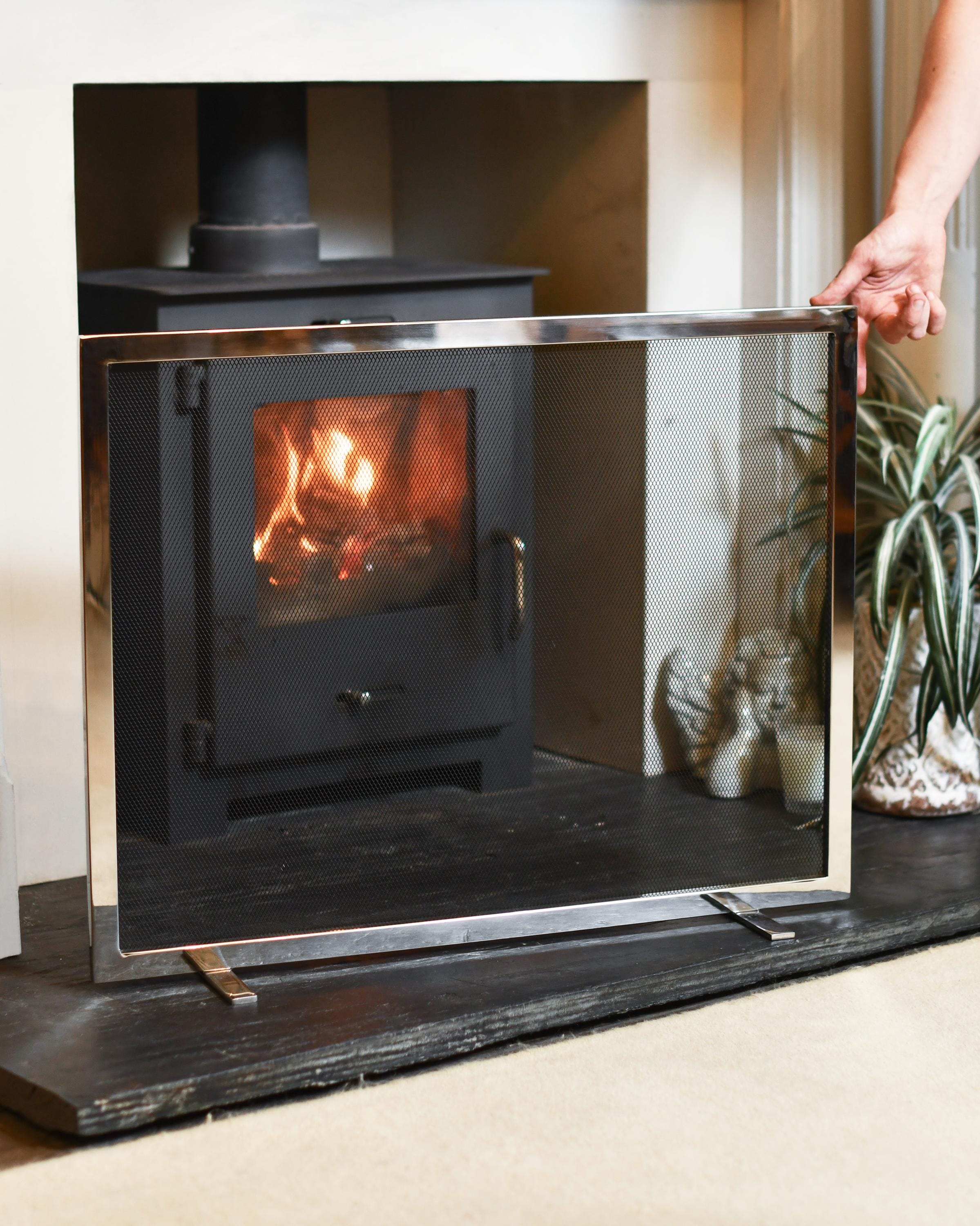 Polished Stainless Steel Fire Screen, Fire Guard, Contemporary Fire ...