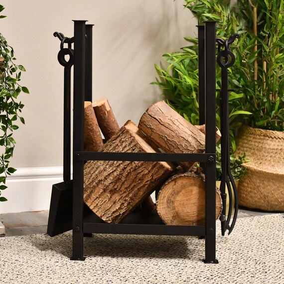 Forge Erik Nordic Log Basket With Fireplace Tools Etsy