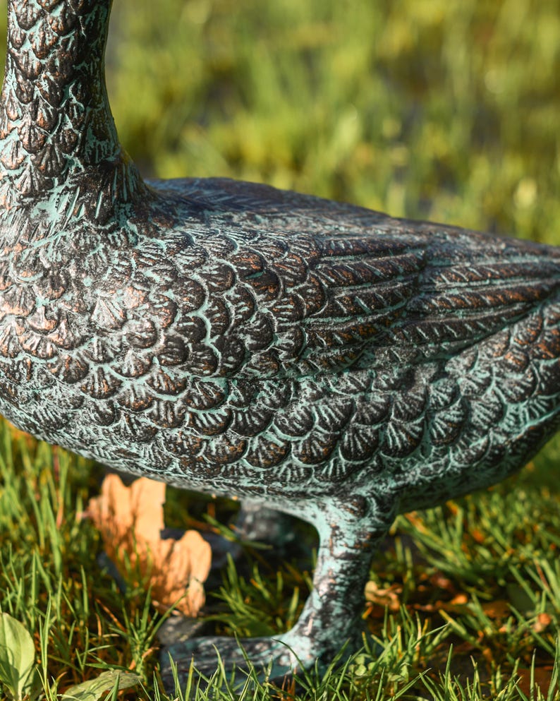 Verdigris Duck Garden Sculpture, Cast Aluminium, Garden Decoration