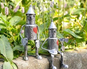 SET OF TWO Mini Sitting & Standing Tin Man Garden Ornaments