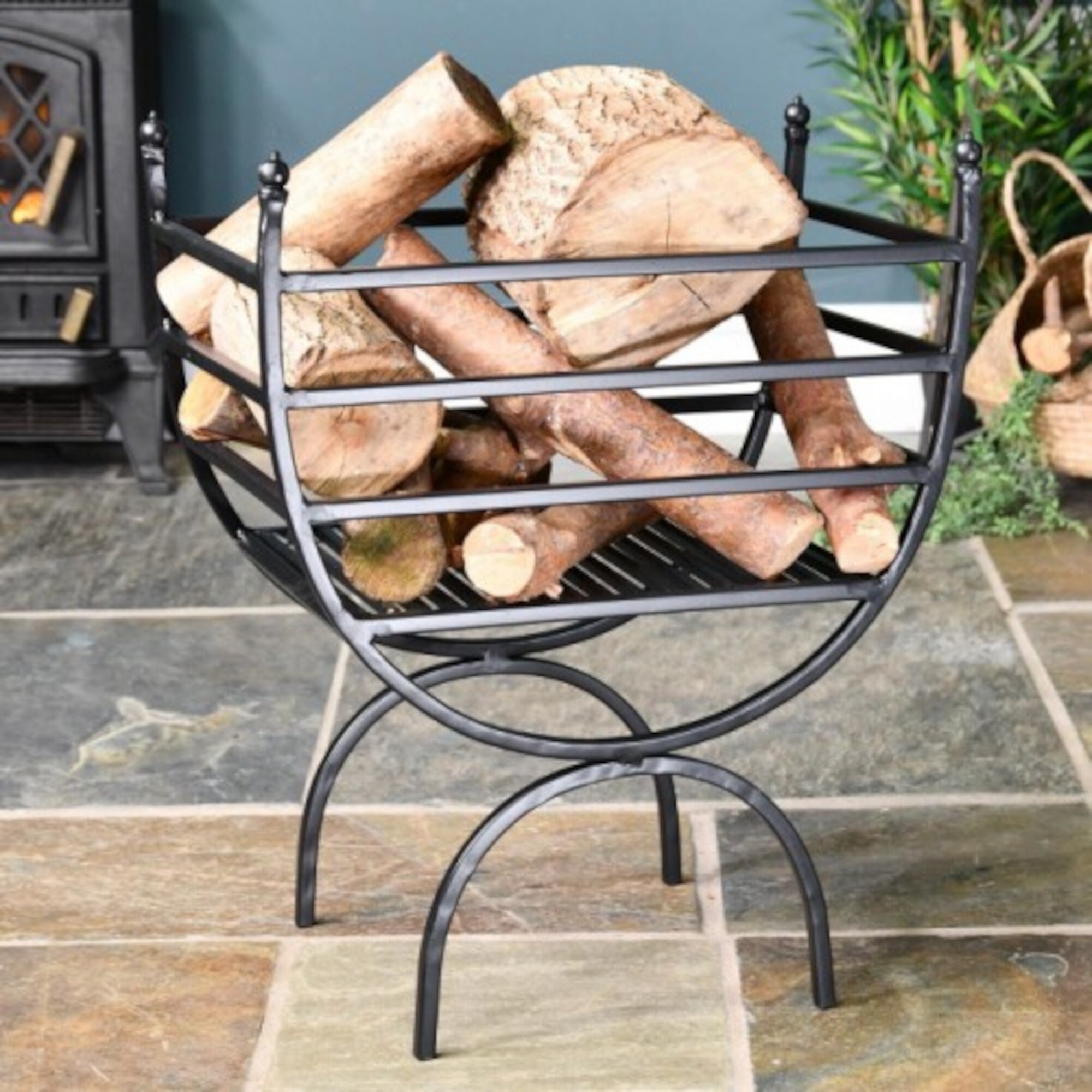 Black Curved Iron Log Rack u0026 Holder/ Stylish Fireside - Etsy