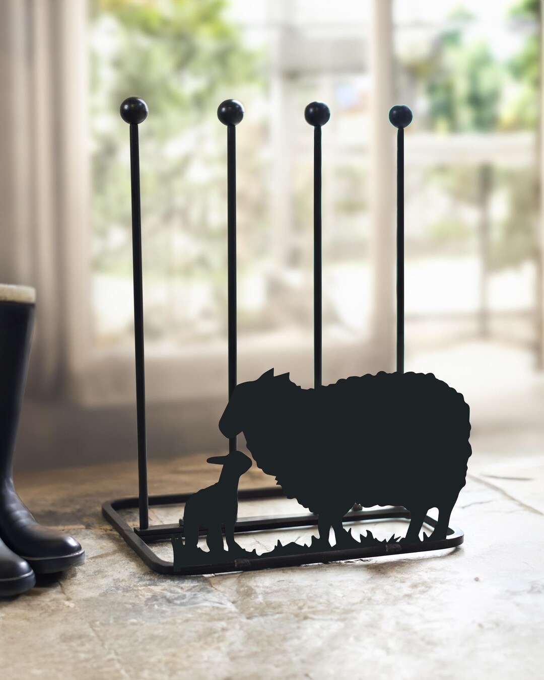 Sheep and Lamb Wellington Boot Rack, Black Robust Steel Boot Store ...